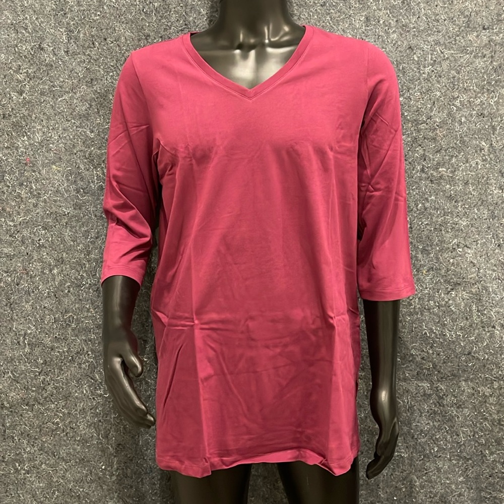 NEW Woman Within Women's 14/16 Medium PINK Three-Quarter Sleeve V-Neck Tunic